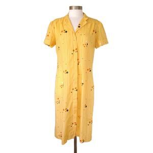 BALMAIN Vintage 80s Midi Shirt Dress Sz 12 Short Sleeve Yellow Stripe Dot Print